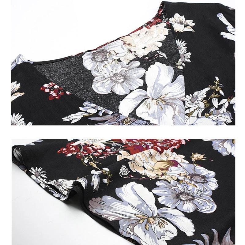 Blumen-Sommer-Strandkleid mit V-Ausschnitt und elastischem Bund für Damen