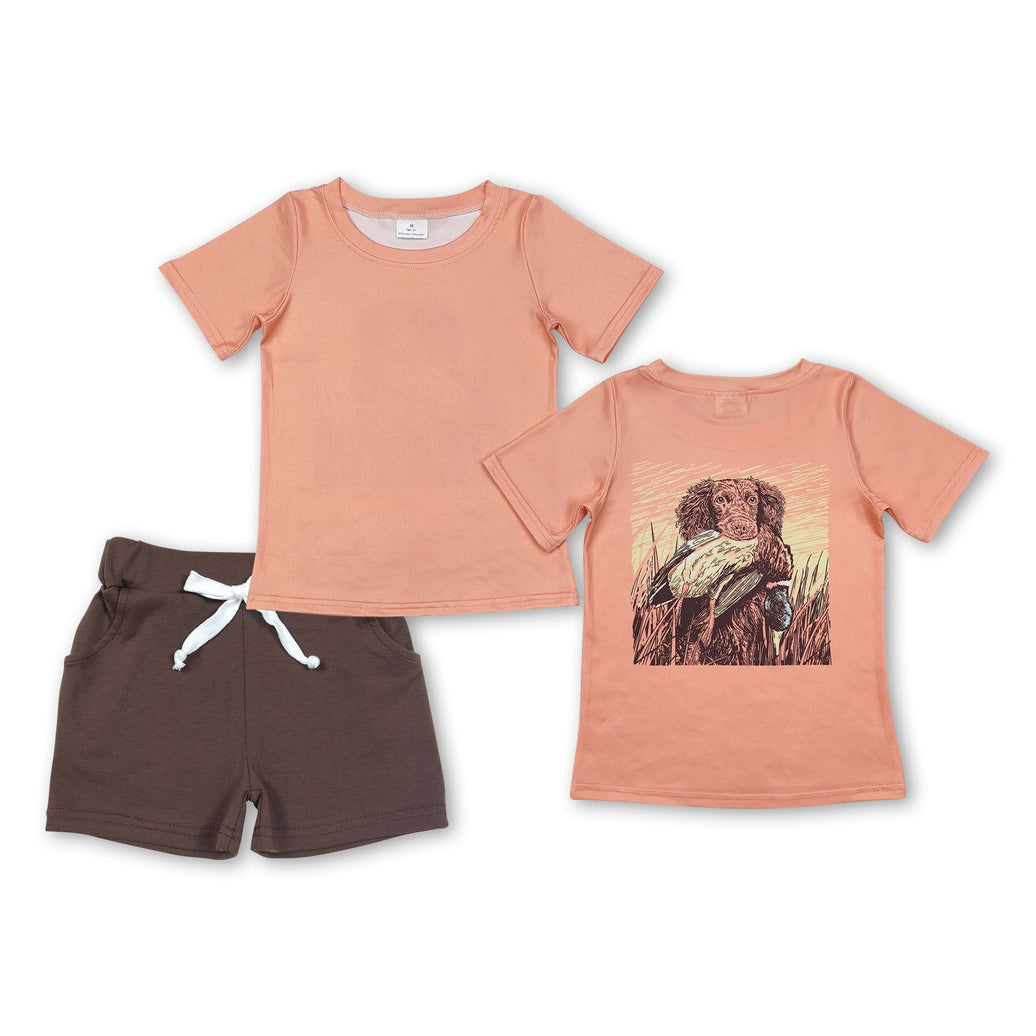 Kurzarm-Hundetop, braune Shorts, Jungenkleidung