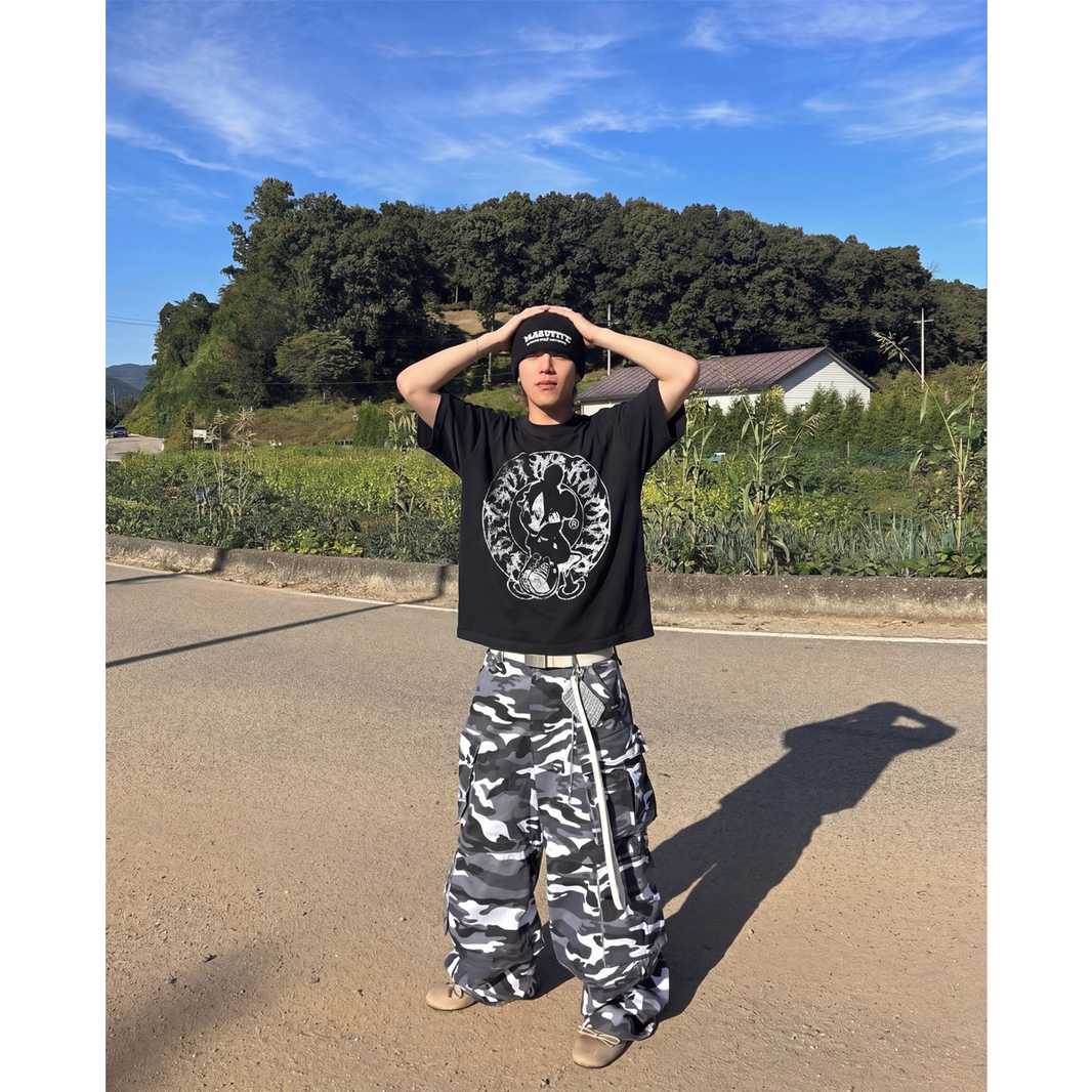 Alone Streetwear Tee Cropped Boxy T-Shirt Y2K 250GSM Summer Black Short Sleeve Crew Neck