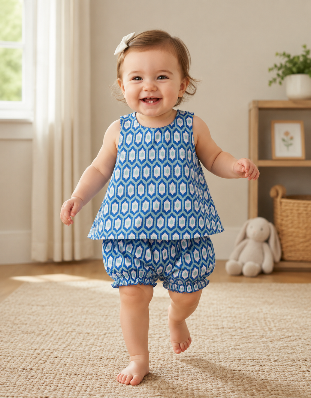 Blue Ikat Bloomer Set