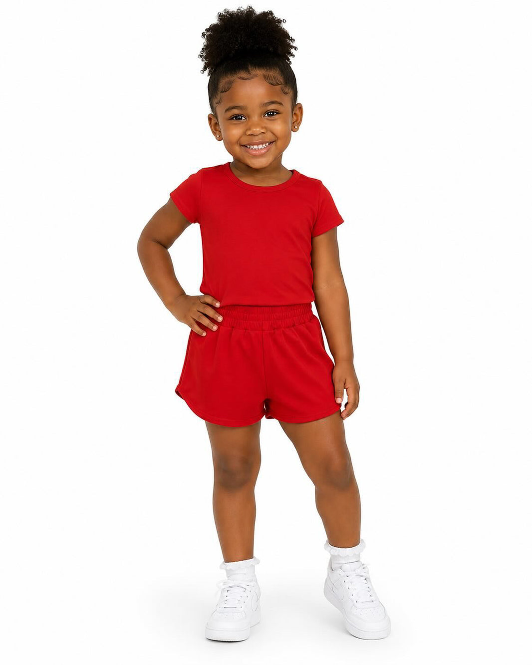 Short sleeves red top shorts kids girls yoga active set
