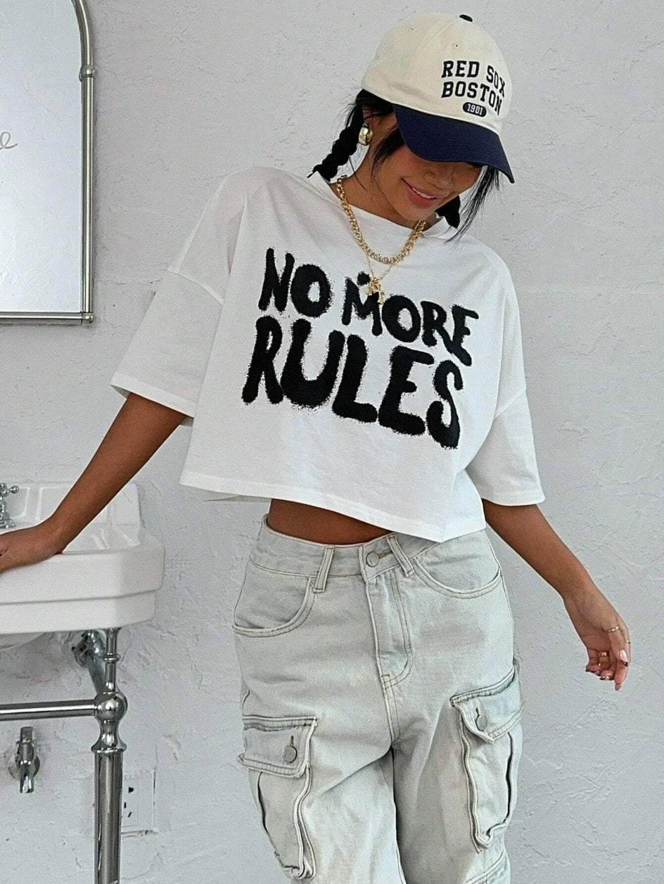 No More Rules Cotton Women's Crop T-Shirt