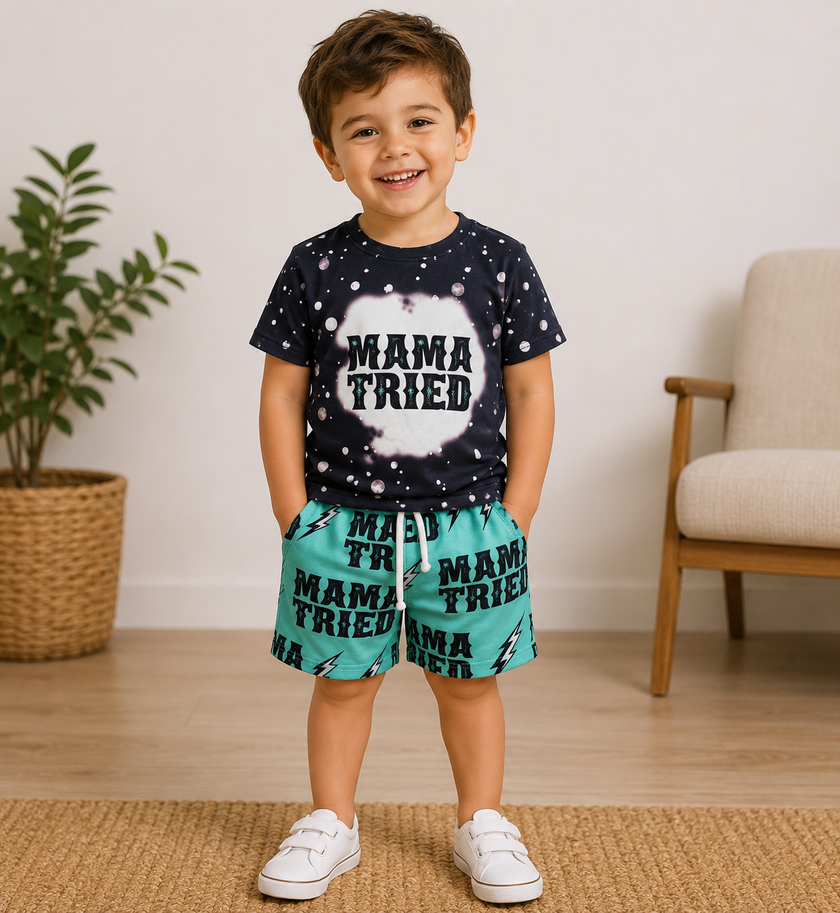 Mama tried shirt pockets shorts boy clothing set
