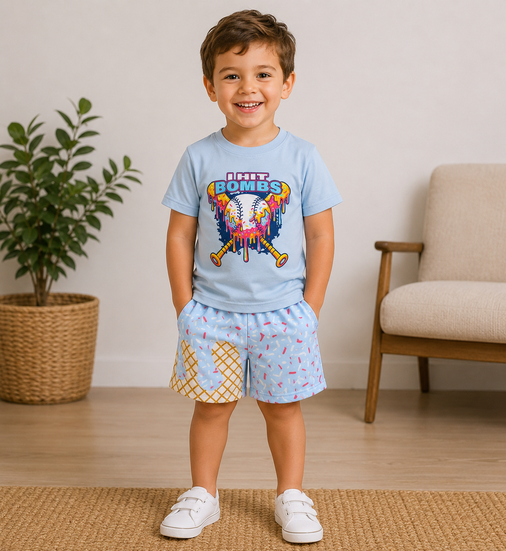 Baseball top ice cream sprinkle shorts boys clothes