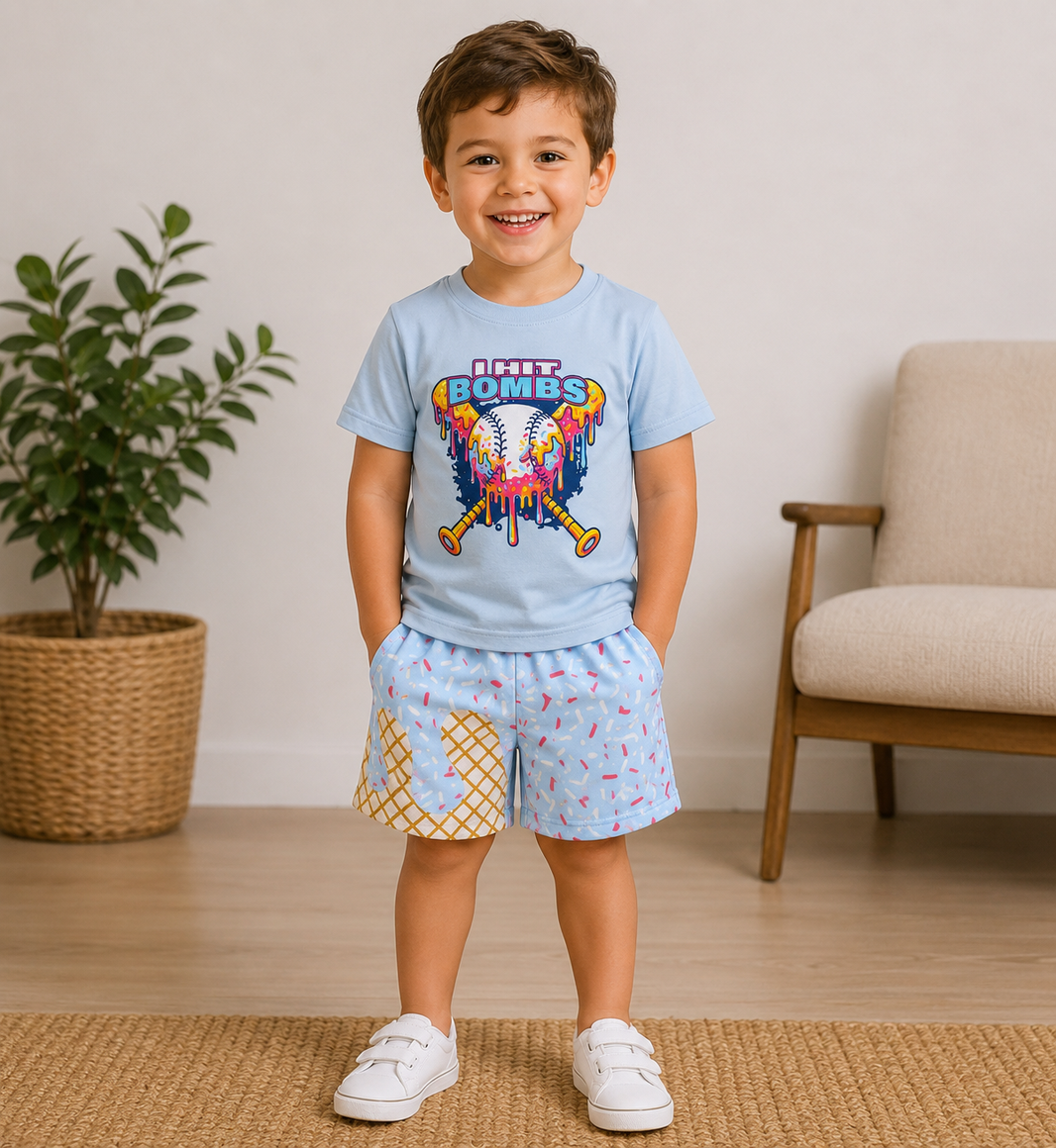 Baseball top ice cream sprinkle shorts boys clothes