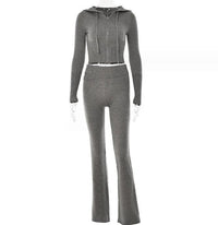 Hoodie Suit Women Leisure Sexy Zip Long Sleeve Sweater And High Waist Long Pants Set