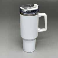 TUMBLER (2 PACK) Insulated Stainless Steel Travel Mug w/ Lid Handle Straw 40 oz White