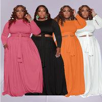Plus Size Women's Sexy Two-Piece Skirt Set with Long Sleeves
