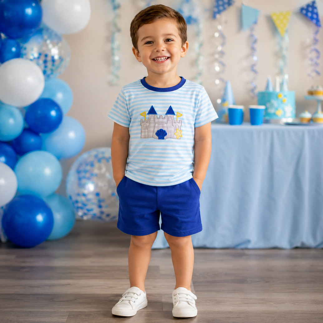 Stripe castle shirt shorts boys summer clothes