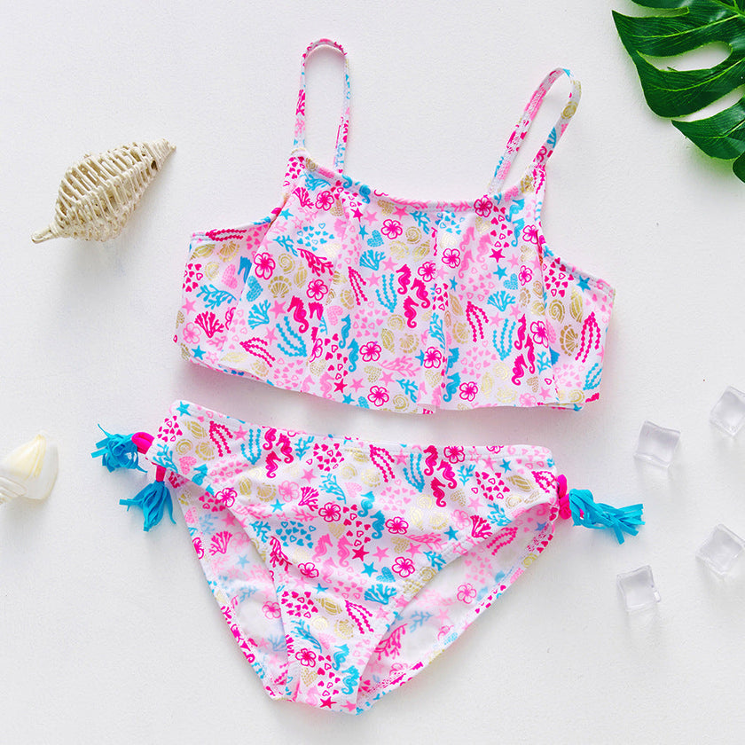Gold-foil Nylon Two-piece Swimwear For Older Children
