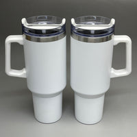 TUMBLER (2 PACK) Insulated Stainless Steel Travel Mug w/ Lid Handle Straw 40 oz White