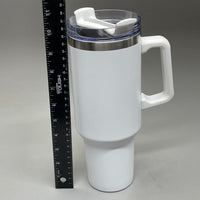 TUMBLER (2 PACK) Insulated Stainless Steel Travel Mug w/ Lid Handle Straw 40 oz White