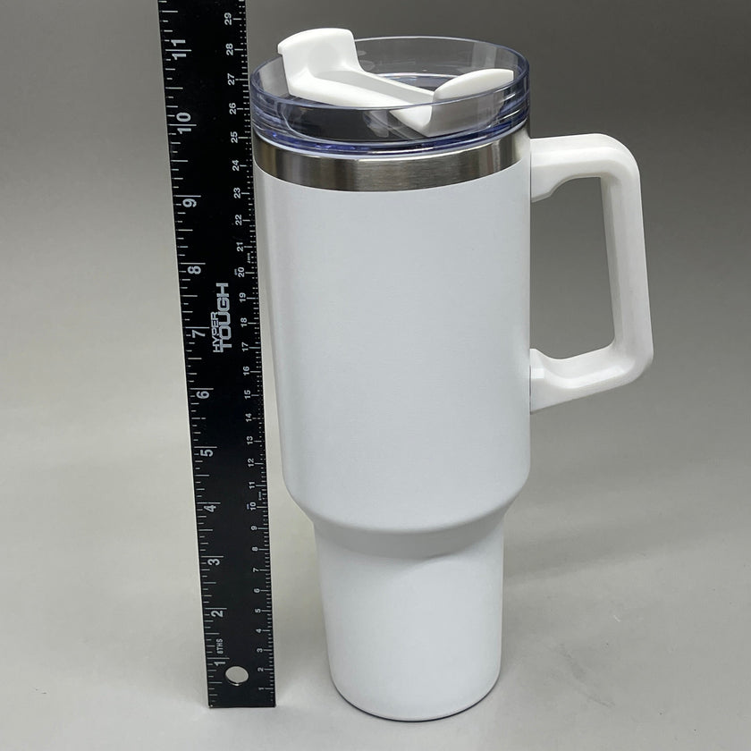 TUMBLER (2 PACK) Insulated Stainless Steel Travel Mug w/ Lid Handle Straw 40 oz White