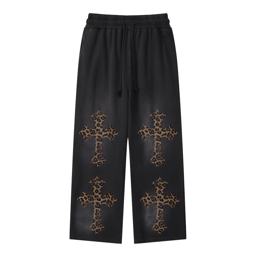 Cheetah Print Black Sunfade Loose Fit Cotton Sweatpants Cotton 350GSM DTG Print