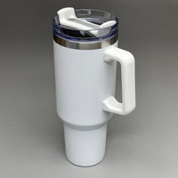 TUMBLER (2 PACK) Insulated Stainless Steel Travel Mug w/ Lid Handle Straw 40 oz White