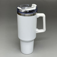 TUMBLER (2 PACK) Insulated Stainless Steel Travel Mug w/ Lid Handle Straw 40 oz White