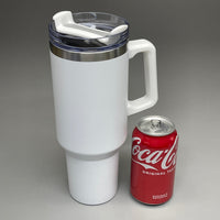 TUMBLER (2 PACK) Insulated Stainless Steel Travel Mug w/ Lid Handle Straw 40 oz White