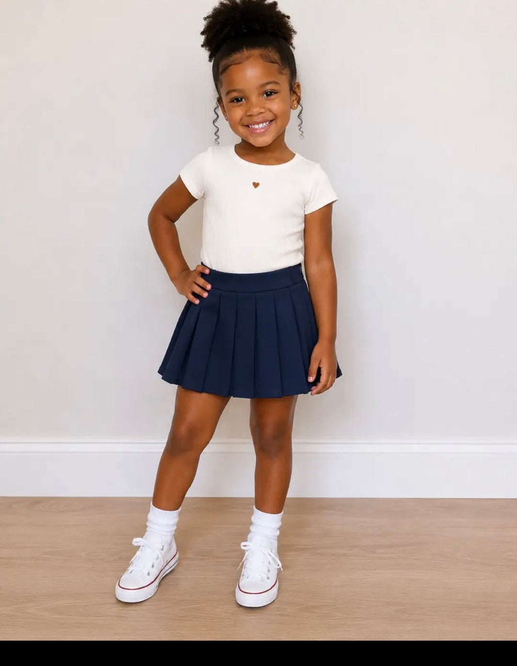 Navy cotton kids girls summer pleated skirt