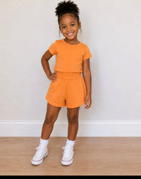 Orange kids girls summer yoga active shorts