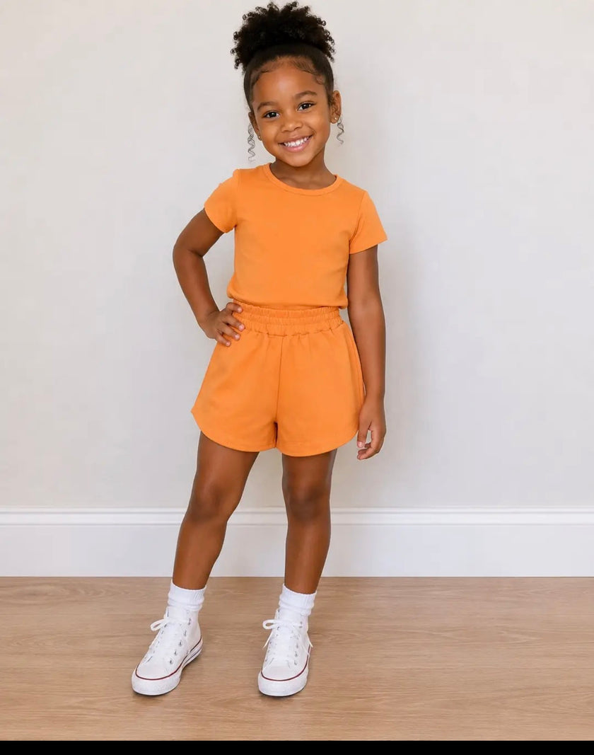 Orange kids girls summer yoga active shorts