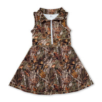 Sleeveless leaves camo zipper kids girls athletic dresses