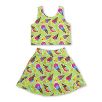 Sleeveless leopard ice cream bow girls activewear set
