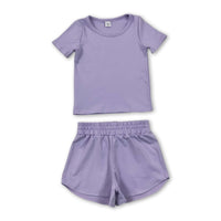 Short sleeves lavender top shorts kids girls yoga active set
