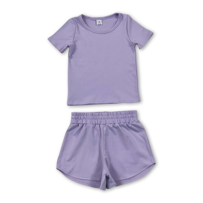 Short sleeves lavender top shorts kids girls yoga active set