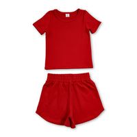 Short sleeves red top shorts kids girls yoga active set