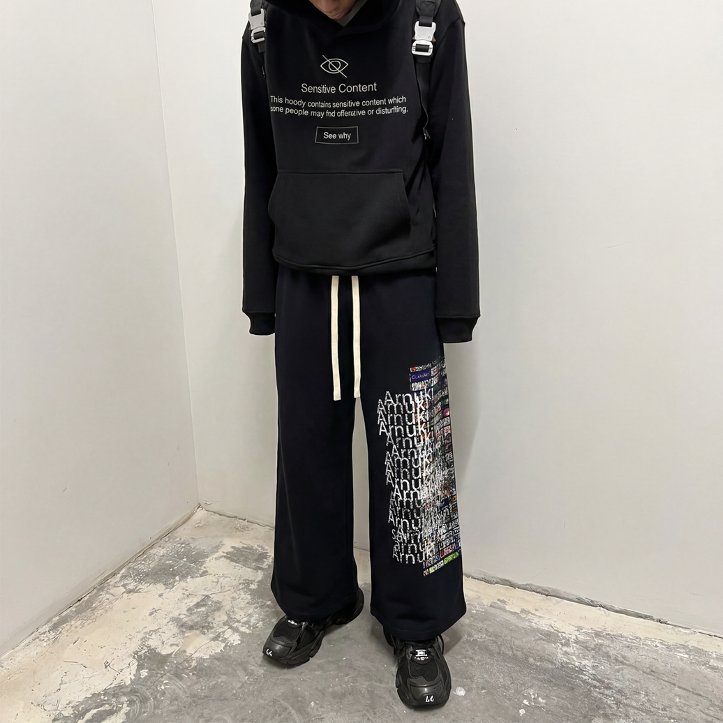 Market Crash Streetwear Double Waisted Sweatpants Wide Leg French Terry 420GSM Black Cotton