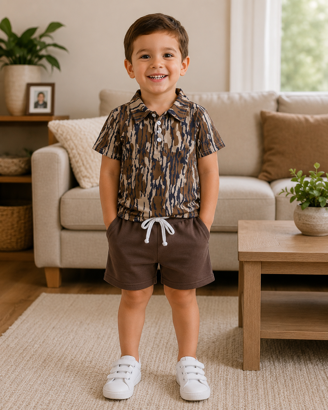 Camo polo shirt brown shorts boys clothes