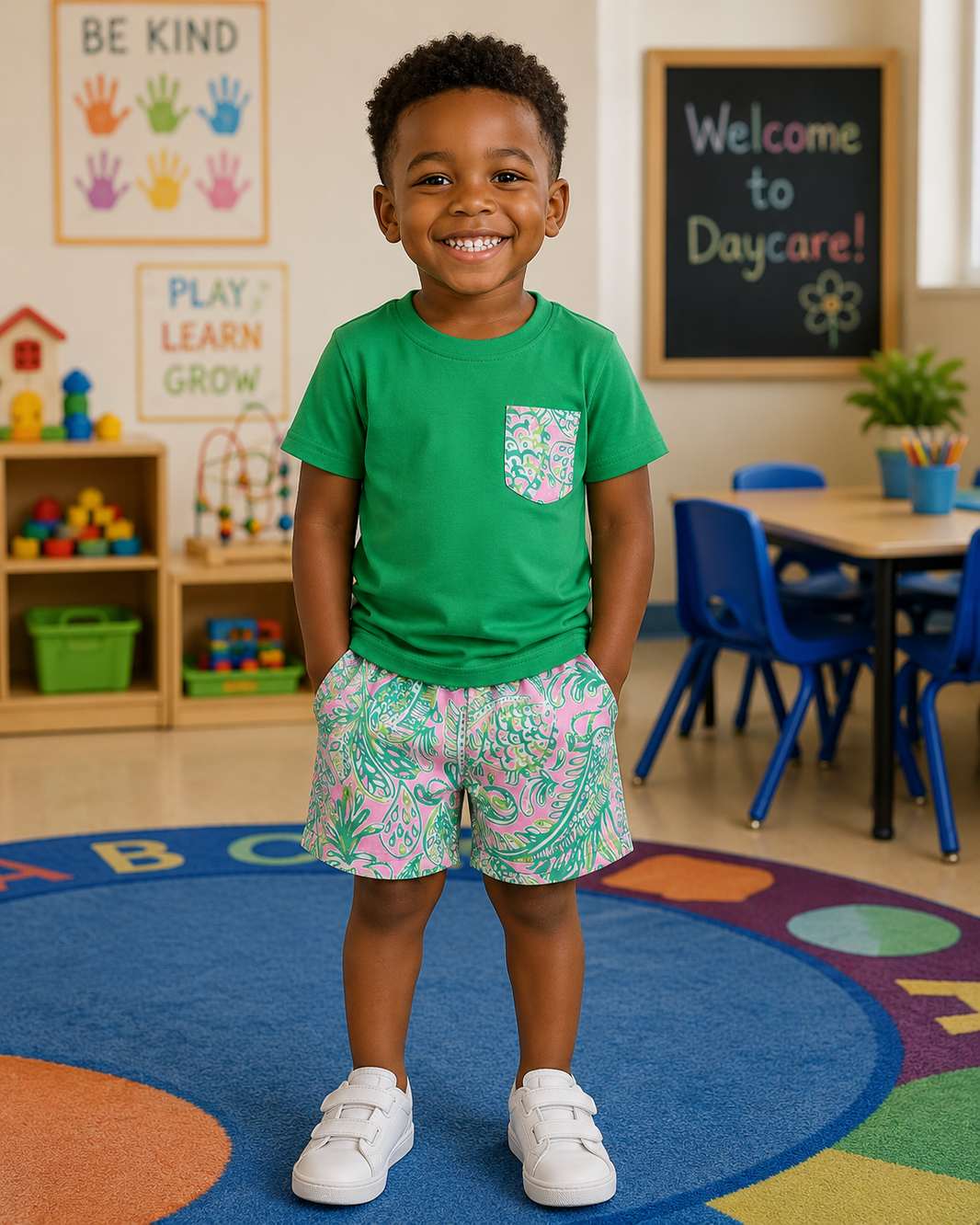 Green pocket top watercolor shorts boys clothes