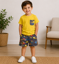 Pocket top construction trucks kids boy clothing set