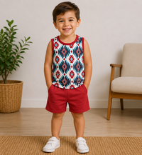 Sleeveless aztec shirt shorts kids boy clothing set