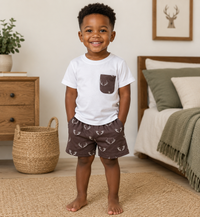 Short sleeves deer pocket top shorts boys clothing