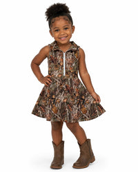 Sleeveless leaves camo zipper kids girls athletic dresses