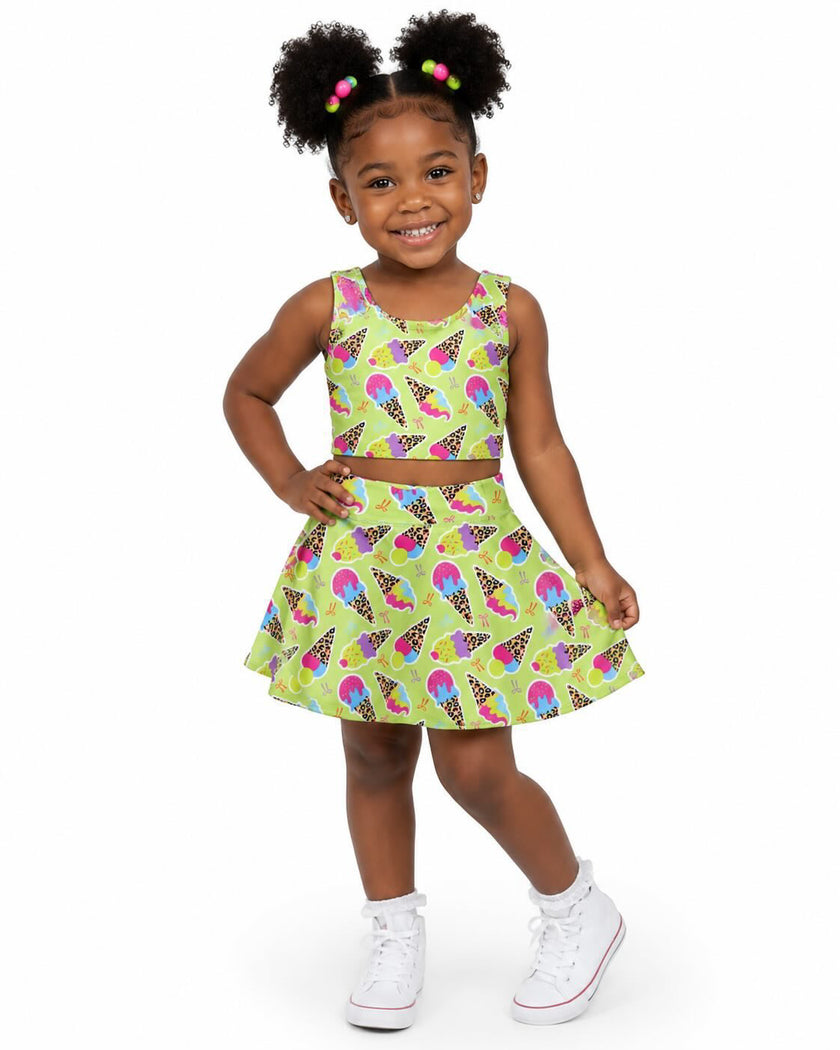 Sleeveless leopard ice cream bow girls activewear set