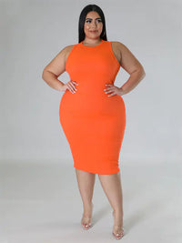 Plus Size Women's Elegant Solid Print Midi Dress