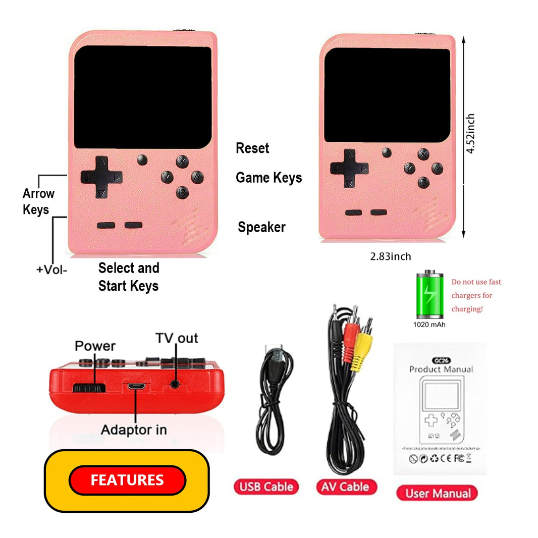 Handheld-Videospielkonsole für Kinder Tragbarer Spieler Mini-Arcade Elektronisches Spielzeug, 400 Spiele Rosa