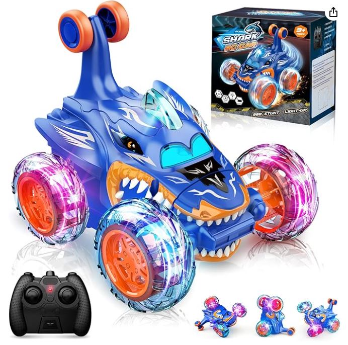 Ferngesteuertes Stunt-Auto Hai RC Kinderspielzeug Outdoor 360° drehbar Jungen und Mädchen - Blau