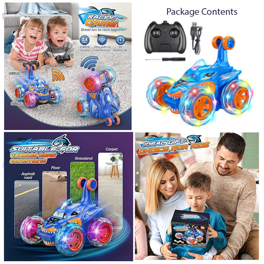 Ferngesteuertes Stunt-Auto Hai RC Kinderspielzeug Outdoor 360° drehbar Jungen und Mädchen - Blau