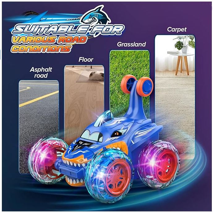 Ferngesteuertes Stunt-Auto Hai RC Kinderspielzeug Outdoor 360° drehbar Jungen und Mädchen - Blau