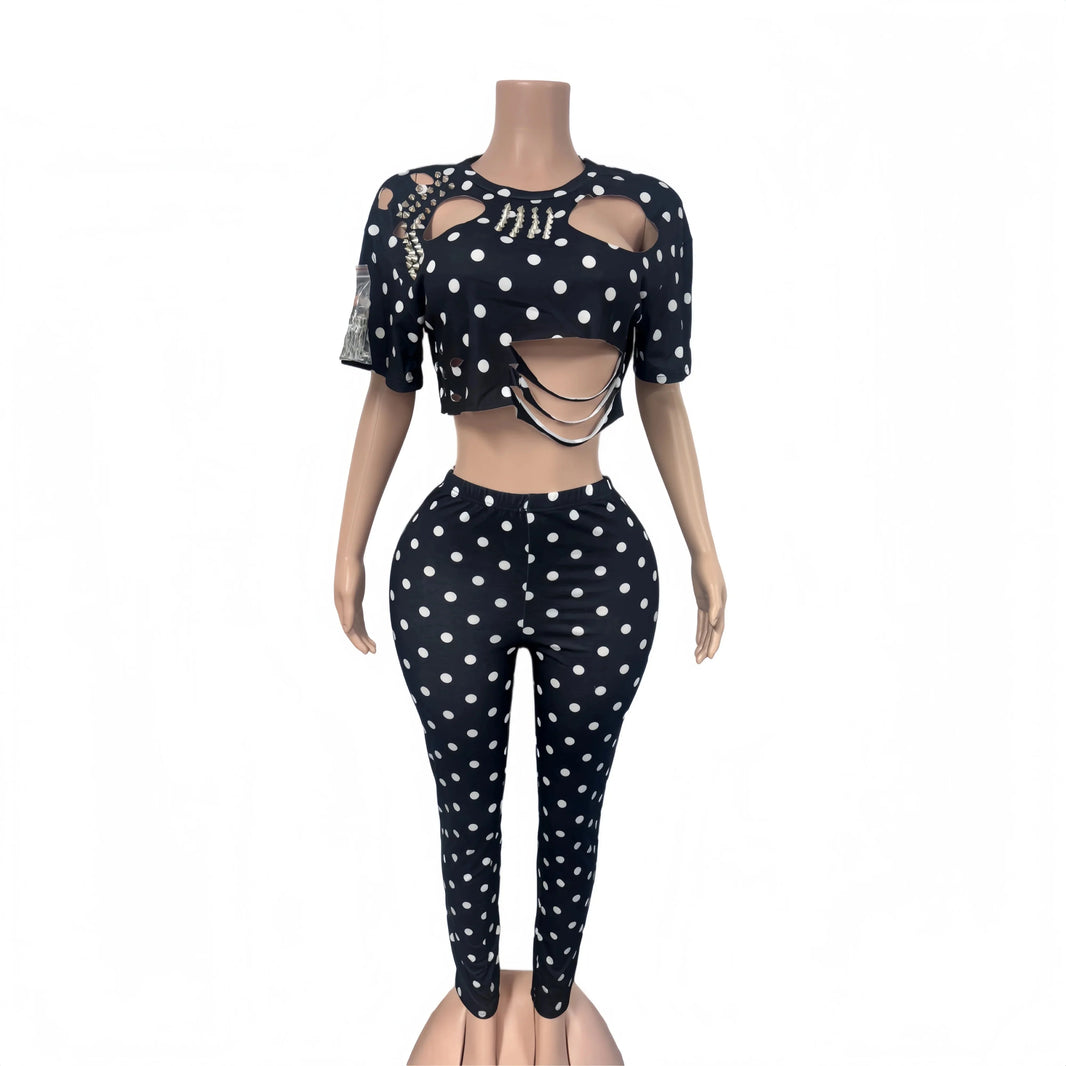 Polka Dot Two-Piece Pants Set