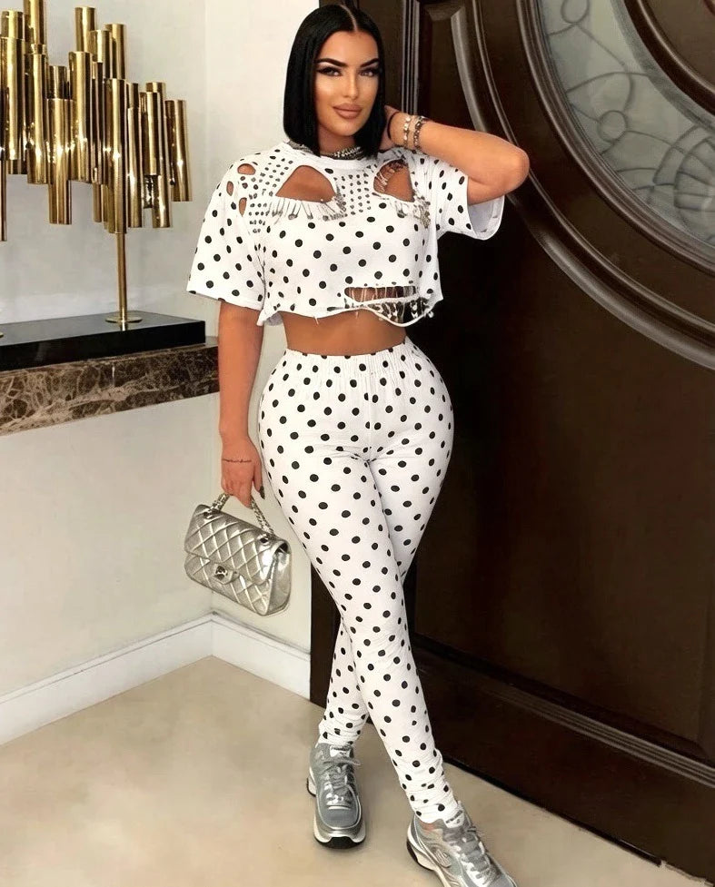 Polka Dot Two-Piece Pants Set