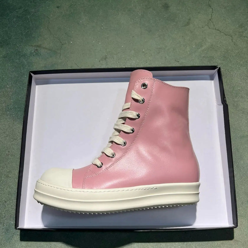 High Top Luxury Leather Lace Up Zip Sneaker