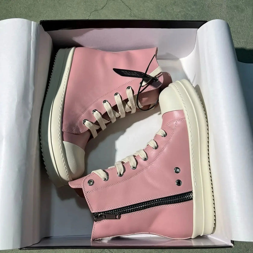High Top Luxury Leather Lace Up Zip Sneaker
