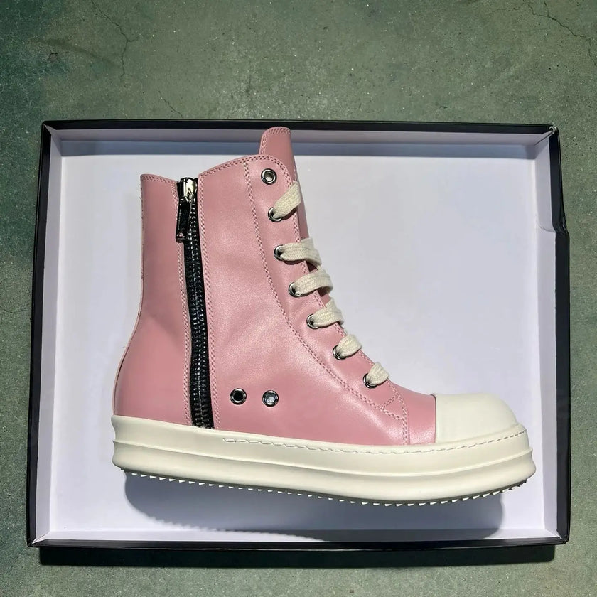 High Top Luxury Leather Lace Up Zip Sneaker