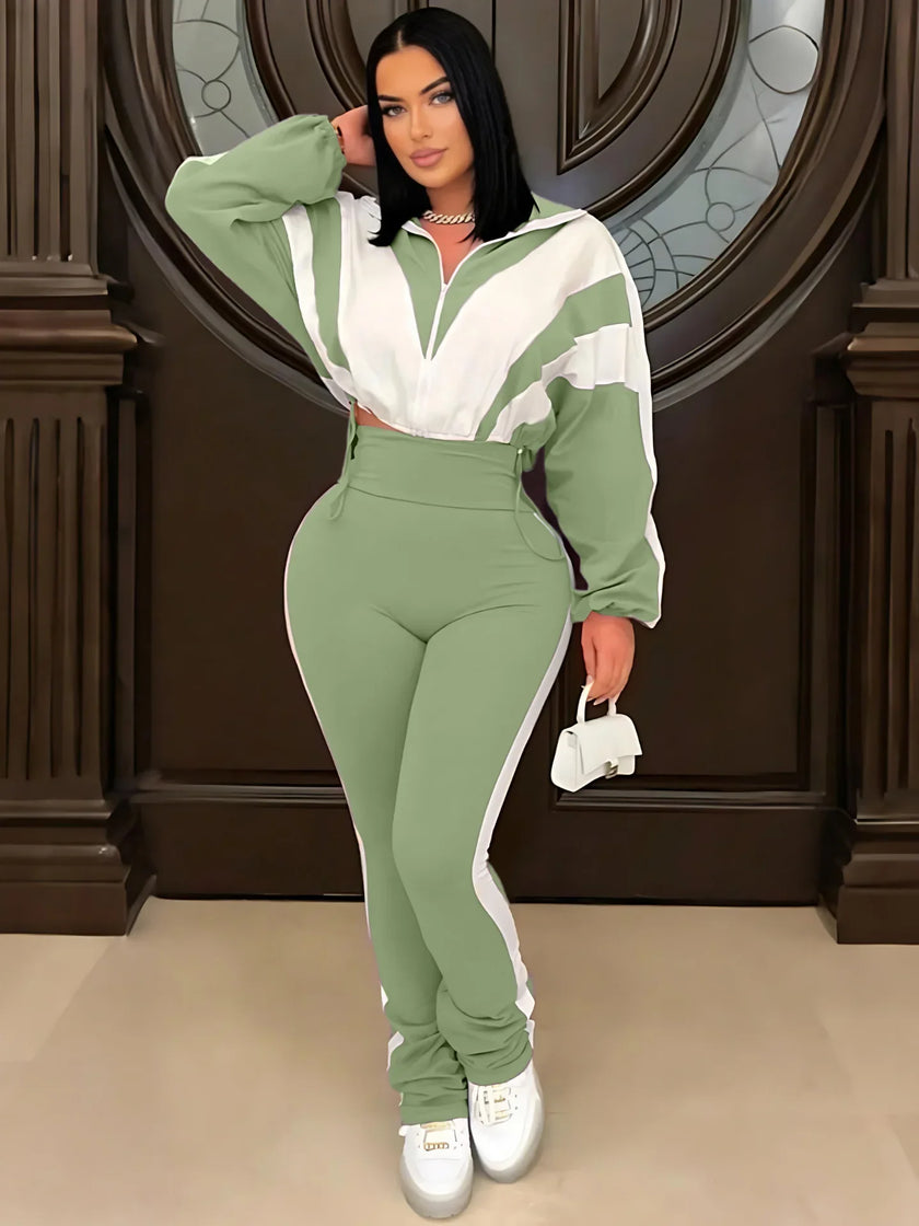 Color Block Pants Tracksuit Set