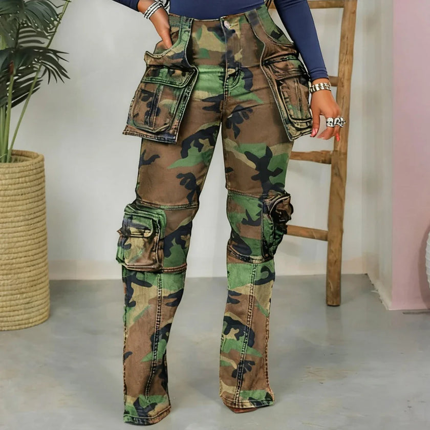 Leopard Print Cargo Pocket Straight-leg Pants