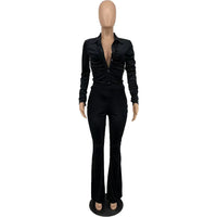 Ruche Button Crop Top and Flare Pants Set